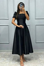 Elegant Square A-Line Prom Dress with Short Sleeves BM bride