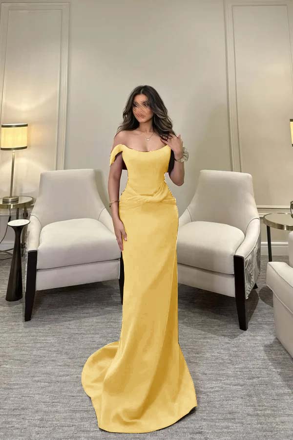 Off The Shoulder Sleeveless Long Mermaid Prom Dress With Pleated BMBRIDE