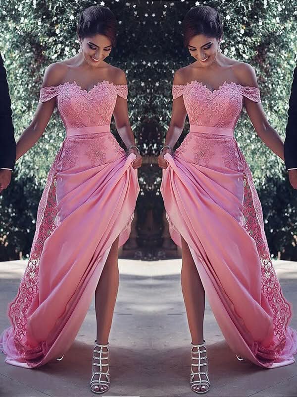 Candy Pink Off-the-Shoulder Prom Dress BM bride