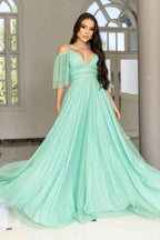 Chic Tulle Spaghetti Strap Deep V Neck Boho Prom Dress A Line With Sequins