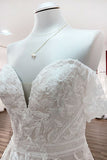 Sleeveless Off-the-Shoulder Long A-Line Wedding Dress with Tulle Lace Appliques BM bride