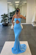 Blue Halter Strapless Sleeveless Mermaid Evening Dress BM bride