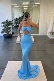 Blue Halter Strapless Sleeveless Mermaid Evening Dress BM bride