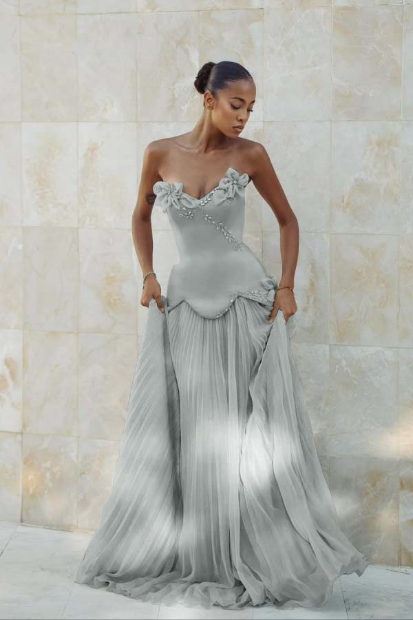 Stunning Strapless Sleeveless Long Prom Dress With Pleated Beading BMBRIDE