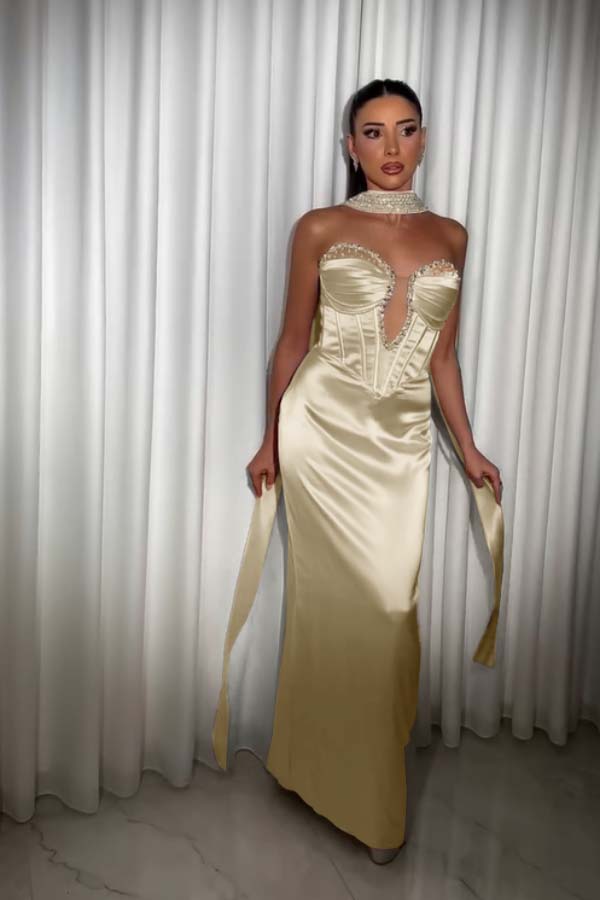 Strapless Sleeveless Long Mermaid Prom Dress With Pleated Beading BMBRIDE