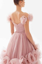 Tulle Off the Shoulder Sleeveless Long Prom Dress With Flower Appliques