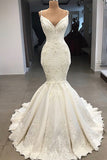 Detachable Skirt Spaghetti Strap Mermaid Wedding Dress with Ruffle Appliques BM bride