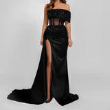 Glamorous Black Strapless Sequin Mermaid Prom Dress BM bride