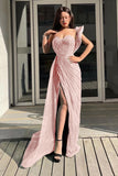 Emerald Sweetheart One-Shoulder Mermaid Prom Dress with Sequins and Split BM bride