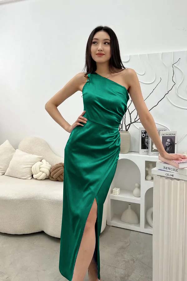 Chic Sleeveless One Shoulder Long Prom Dress With Pleated Split BMBRIDE