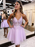 Charming A-Line Backless Tulle Appliqued Homecoming Dress BM bride