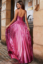 Sparkly Golden A Line Halter Neck Long Prom Dress with Keyhole Slit