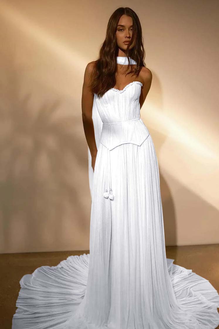 Chiffon Strapless Sleeveless Long Prom Dress With Belt Ruffles