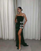 Strapless Sleeveless Mermaid Long Prom Dress With Split Beading