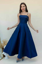 Spaghetti Strap Sleeveless A Line Long Prom Dress With Pleated