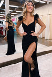 Light Blue Sequins Long Mermaid Evening Dress with Spaghetti Straps and Slit BM bride