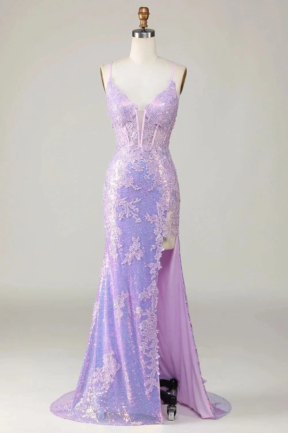 Glamorous Spaghetti Strap Applique Mermaid Prom Dress BM bride