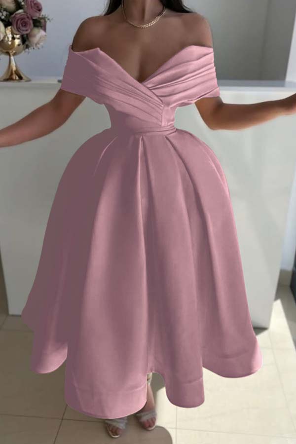 Off the Shoulder Sleeveless A Line Prom Dress With Pleated BMBRIDE