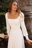 Square Neck Long Sleeve A-Line Wedding Dress BM bride