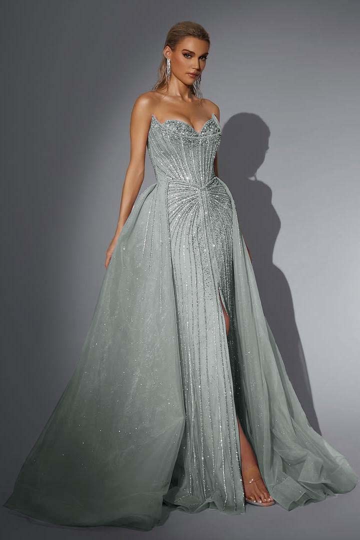 Strapless Sleeveless Long Mermaid Prom Dress With Split Sequins