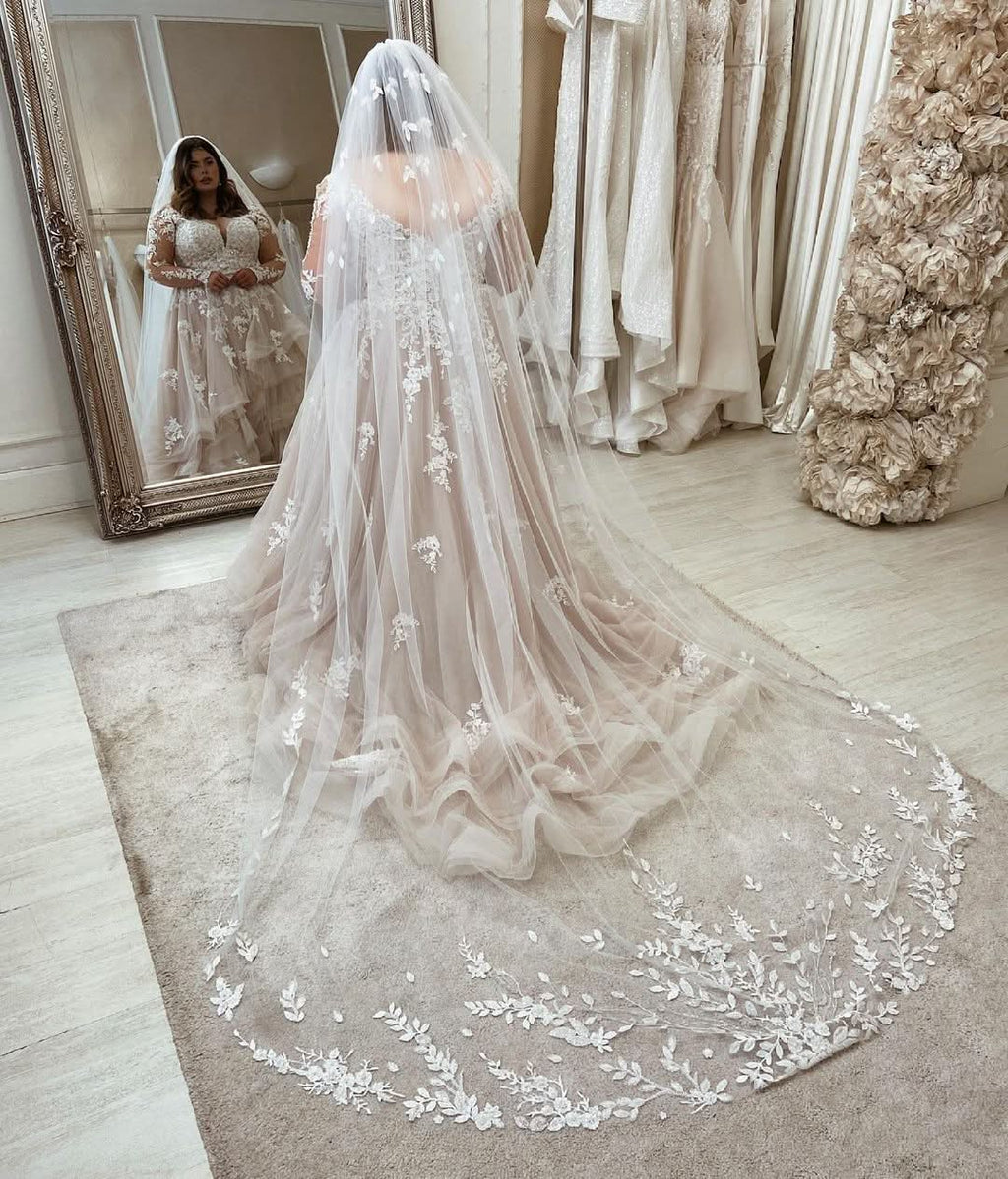 Long Plus Size Sweetheart A-Line Wedding Dress with Lace Sleeves BM bride