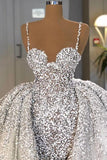 Brilliant Sweetheart Sequin Mermaid Wedding Dress with Ruffle Train BM bride
