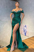 Dark Green Off-the-Shoulder Mermaid Prom Dress with Split BM bride