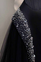 Chic Strapless Sleeveless Long Prom Dress With Beading Tulle