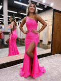 Fashionable Mermaid One-Shoulder Sequins Prom Dress with Tassels BM bride
