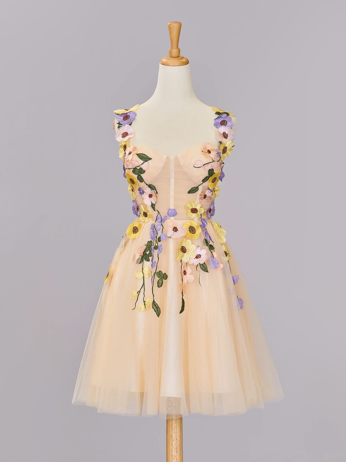 Enchanting A-Line Tulle Homecoming Dress Adorned with 3D Flowers BM bride