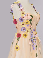 Enchanting A-Line Tulle Homecoming Dress Adorned with 3D Flowers BM bride