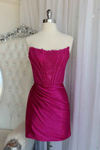 Dark Green Detachable Long Sleeves Satin Corset Tight Short Homecoming Dress (Gloves not Included) Bmbride