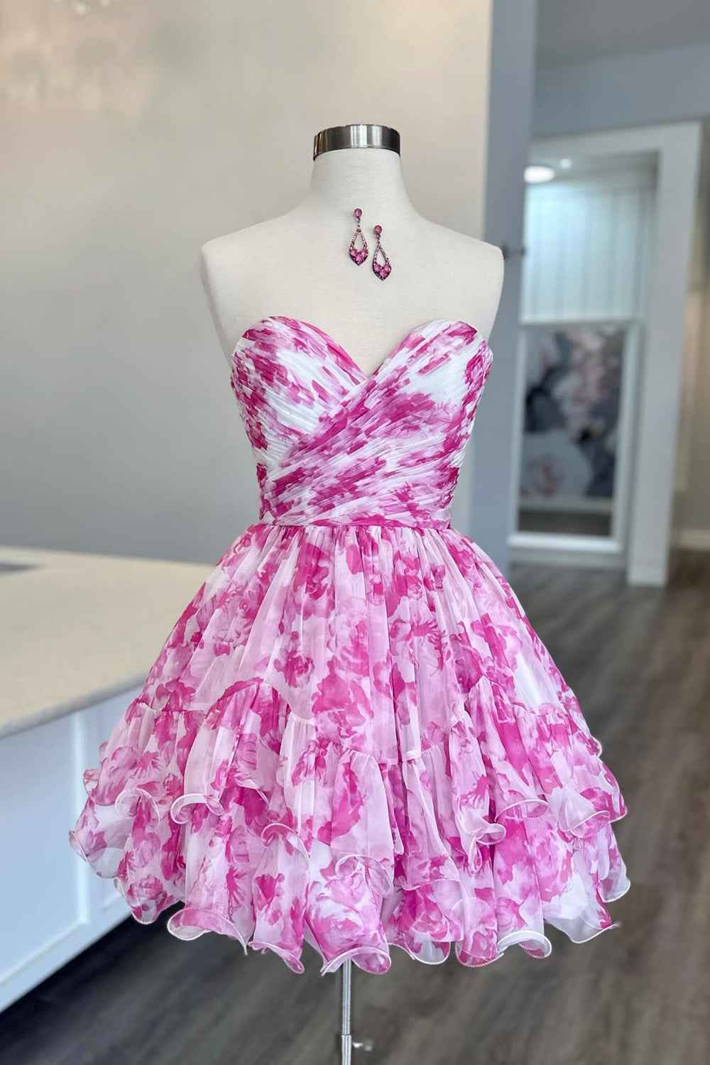 Blue Sweetheart A Line Printed Tiered Homecoming Dress Bmbride