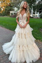 Romantic Princess A-Line Off-the-Shoulder Light Pink Long Prom Dress with Ruffles BM bride