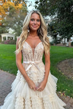 Romantic Princess A-Line Off-the-Shoulder Light Pink Long Prom Dress with Ruffles BM bride