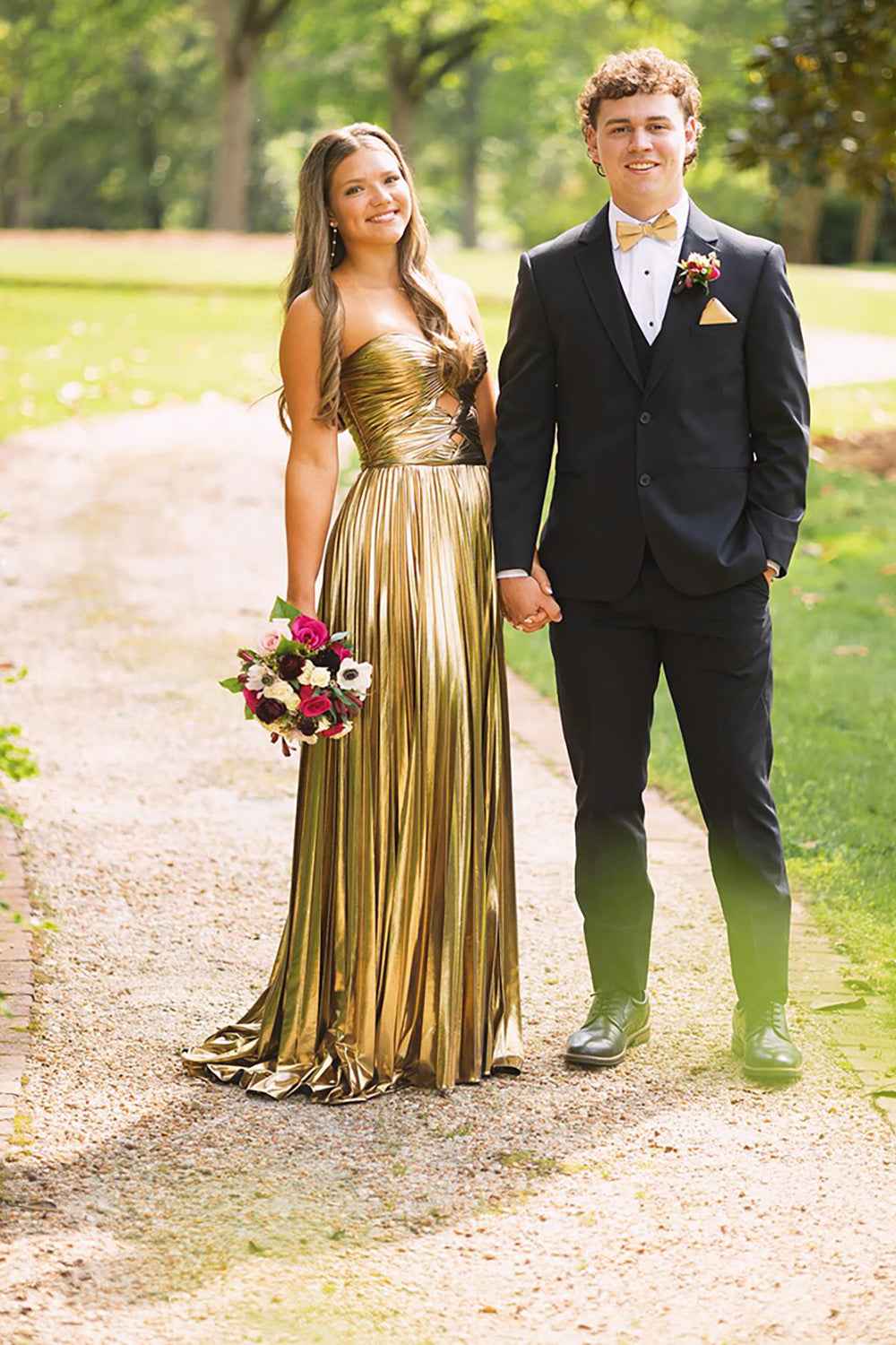 Purple Metallic Sweetheart A-Line Pleated Prom Dress with Slit