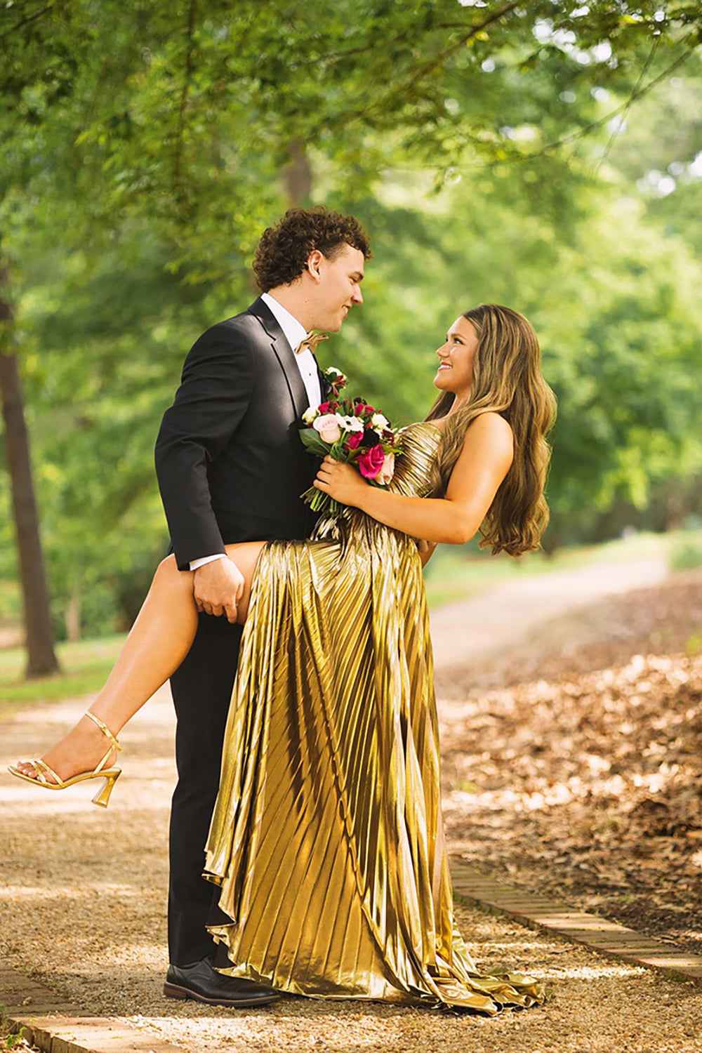 Purple Metallic Sweetheart A-Line Pleated Prom Dress with Slit