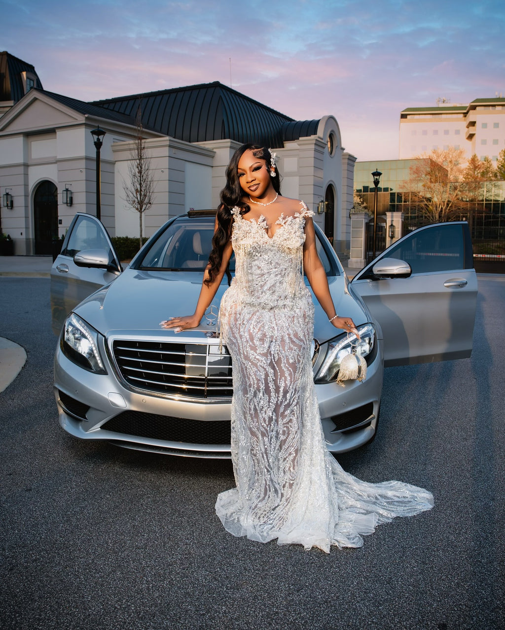 The Silver Crystal - 2026 Beaded Mermaid Gown: Illusion Neckline with Cascading Crystal Fringe & 3D Floral Appliqués