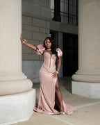 Pearl Perfection - Beaded Corset Mermaid Prom Dress with Detachable Sleeves