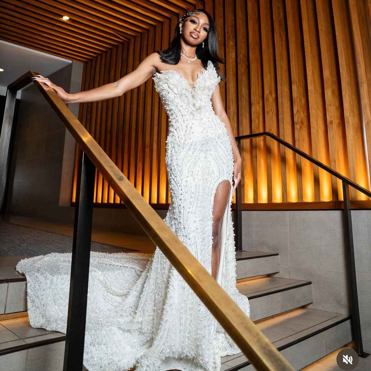White Enchantment - Beaded Floral Mermaid Prom Dress with Crystal Details