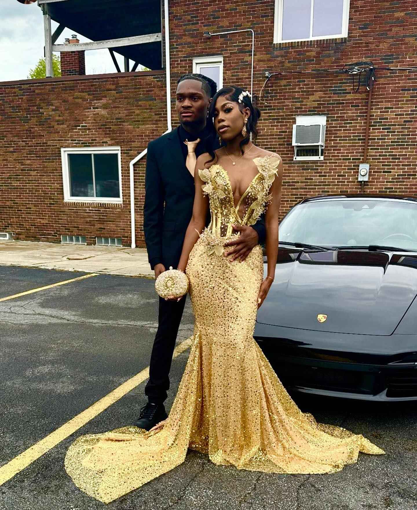 24K Gold - Sequined Corset Mermaid Prom Dress with 3D Florals