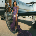 Purple Royalty - Sequined Mermaid Prom Dress with 3D Florals & Train