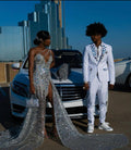 The Million Dollar - 2026 Silver Crystal Chain Illusion Mermaid Gown: Plunging V-Neckline with Crystal Chain Straps, Sheer Bodice & High Slit