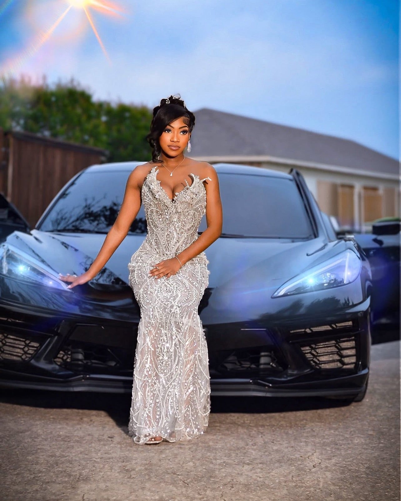 The Diamond Dream - 2026 Silver Crystal & Pearl Beaded Mermaid Gown: Sweetheart Neckline with 3D Floral Lace Appliqués & Cathedral Train