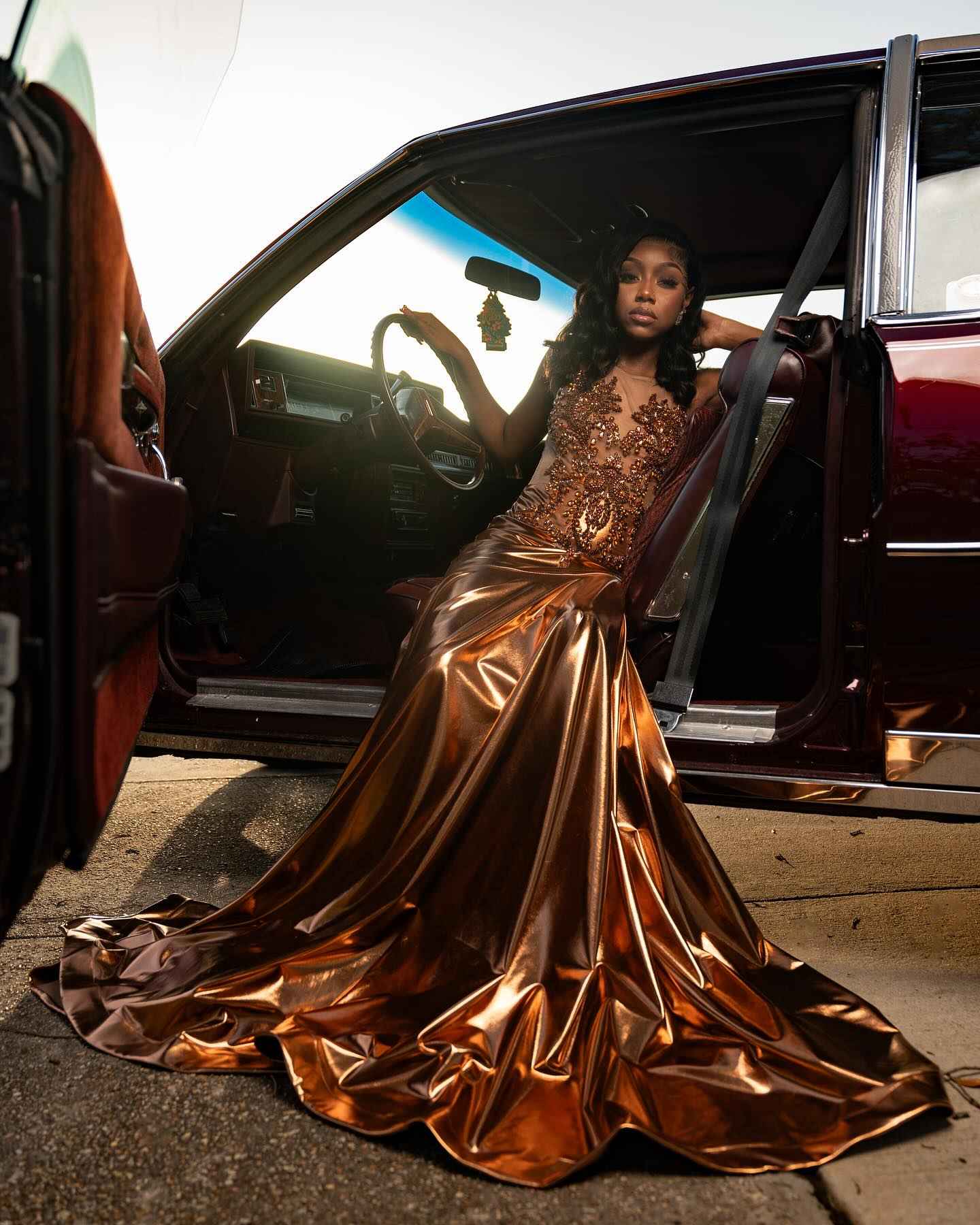 Copper Luxe - Metallic Satin Beaded Mermaid Prom Dress with Sheer Crystal Bodice