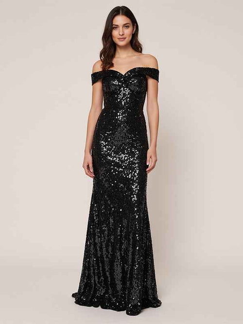 Black A Line Off-the-Shoulder Sequins Long Formal Dresses BMBRIDE