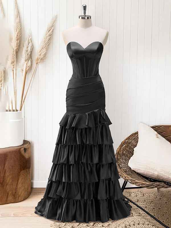 Green Mermaid Strapless Corset Tiered Long Prom Dress