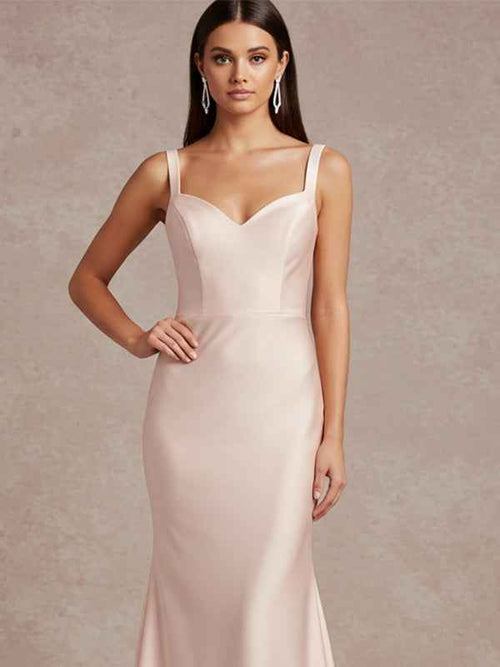 Pink Mermaid Sweetheart Floor-Length Satin Prom Dress BMBRIDE