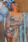 Sparkly Silver Long Sleeves Short Homecoming Dress Bmbride
