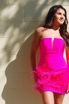 Sparkly Beaded Fuchsia Bodycon Feathered Homecoming Dress Bmbride
